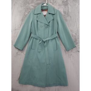 Vintage AstorOne Woven Polyester Belted Trench Coat Size 12 Green Zip Out Liner